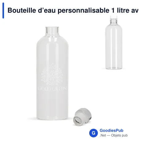 Bouteille d’eau personnalisable 1 litre avec logo - Verre borosilicate