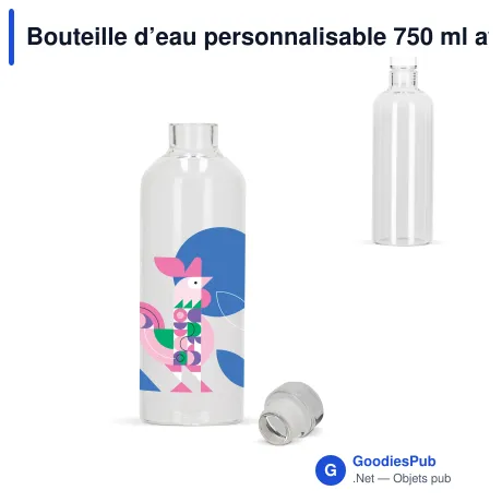 Bouteille d’eau personnalisable 750 ml avec logo - Verre borosilicate