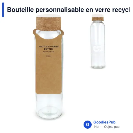 Bouteille personnalisable en verre recyclé 500 ml avec logo - Bouchon liège