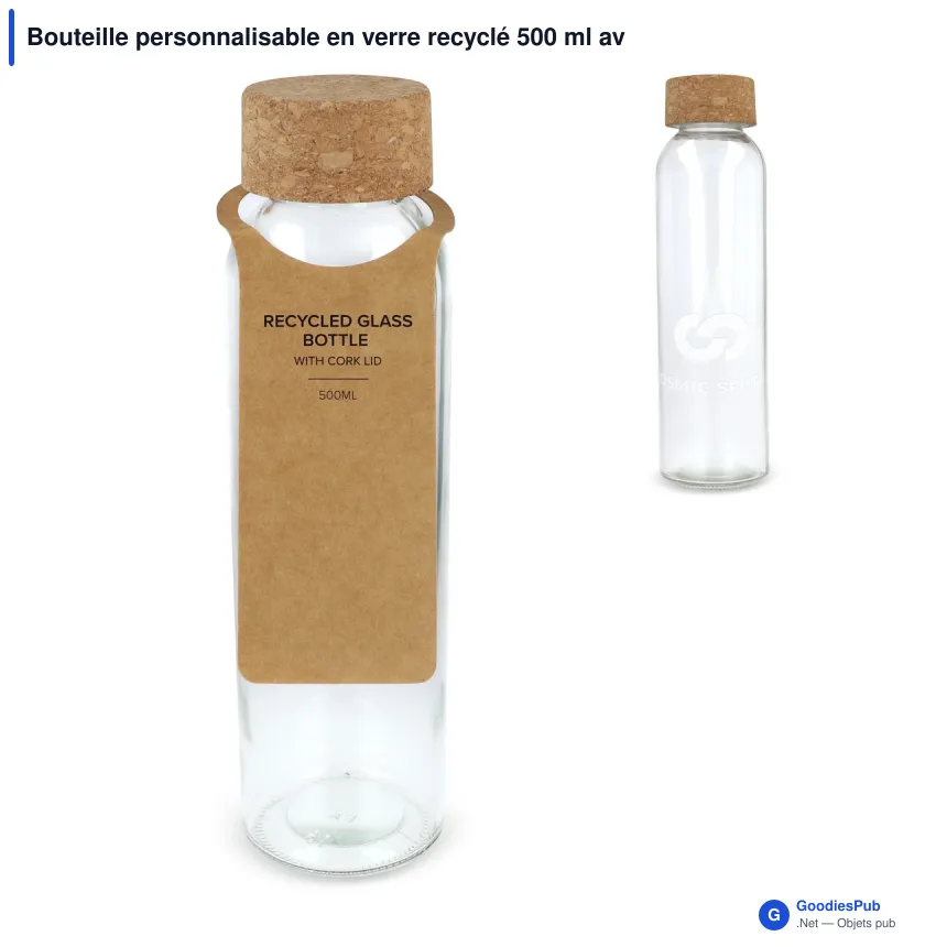 Bouteille personnalisable en verre recyclé 500 ml avec logo - Bouchon liège - Image 1