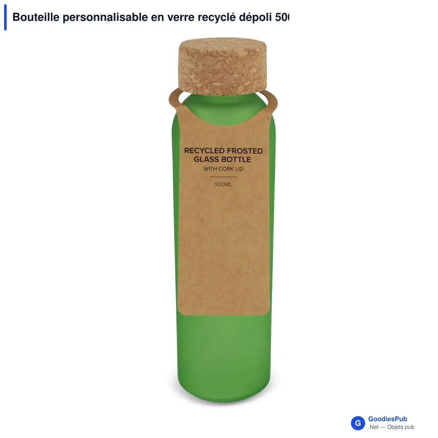 Bouteille personnalisable en verre recyclé dépoli 500 ml avec logo - Bouchon liège - Image 2