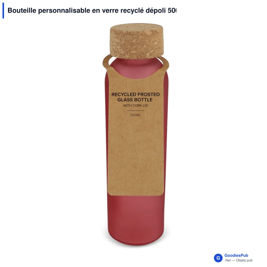 Bouteille personnalisable en verre recyclé dépoli 500 ml avec logo - Bouchon liège - Image 3