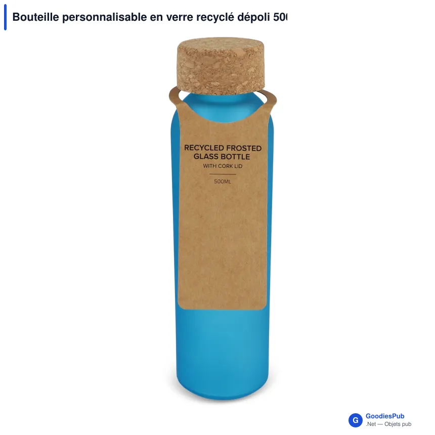 Bouteille personnalisable en verre recyclé dépoli 500 ml avec logo - Bouchon liège - Image 4