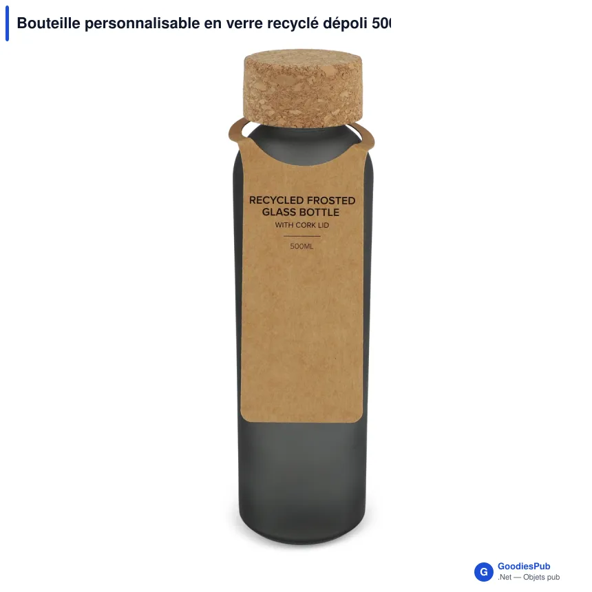 Bouteille personnalisable en verre recyclé dépoli 500 ml avec logo - Bouchon liège - Image 6