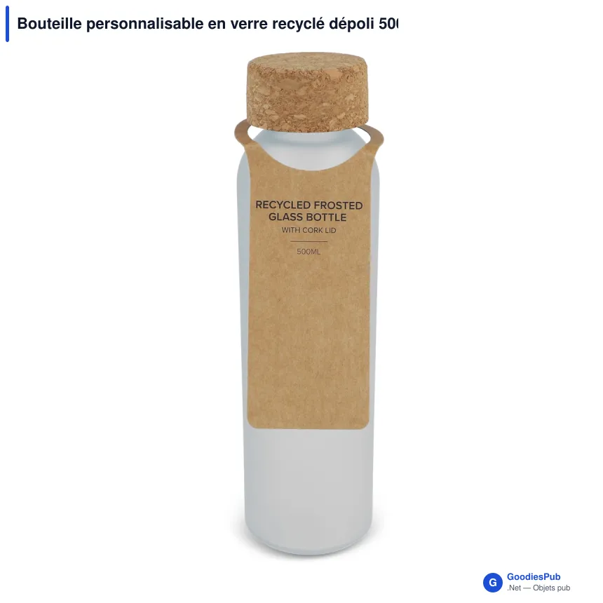 Bouteille personnalisable en verre recyclé dépoli 500 ml avec logo - Bouchon liège - Image 7