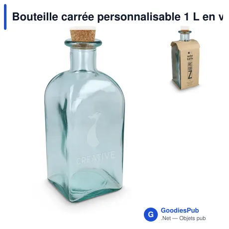 Bouteille carrée personnalisable 1 L en verre recyclé avec logo - InSideOut ReuuZ