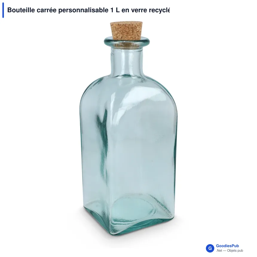 Bouteille carrée personnalisable 1 L en verre recyclé avec logo - InSideOut ReuuZ - Image 2