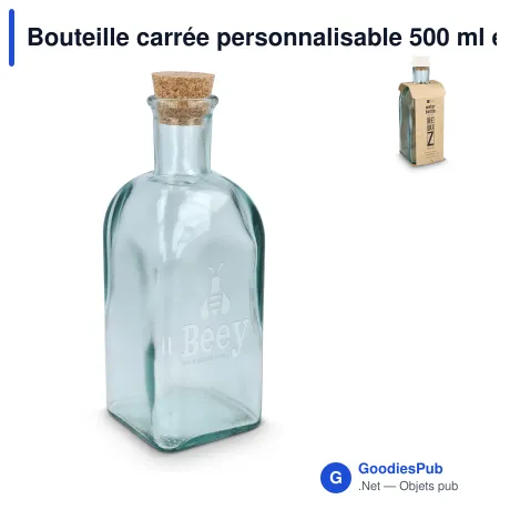 Bouteille carrée personnalisable 500 ml en verre recyclé avec logo - InSideOut ReuuZ