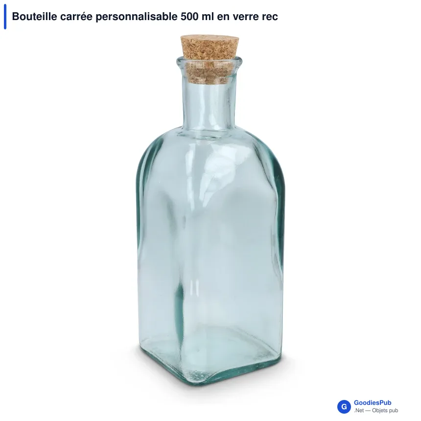 Bouteille carrée personnalisable 500 ml en verre recyclé avec logo - InSideOut ReuuZ - Image 2