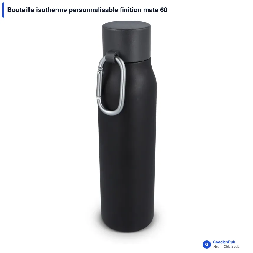 Bouteille isotherme personnalisable finition mate 600 ml avec logo - Mousqueton - Image 4