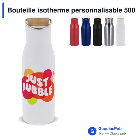 Bouteille isotherme personnalisable 500 ml avec logo - Couvercle bambou