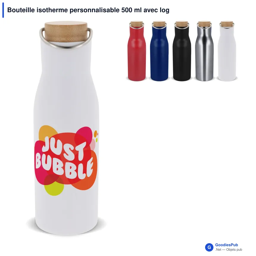 Bouteille isotherme personnalisable 500 ml avec logo - Couvercle bambou - Image 1