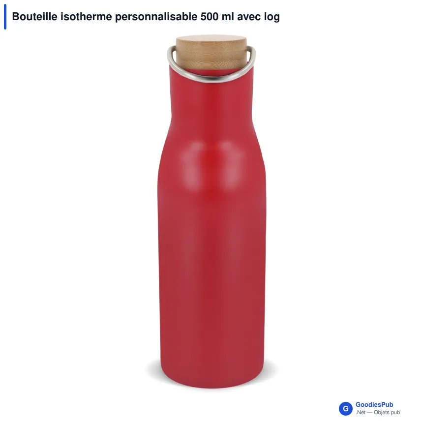 Bouteille isotherme personnalisable 500 ml avec logo - Couvercle bambou - Image 2