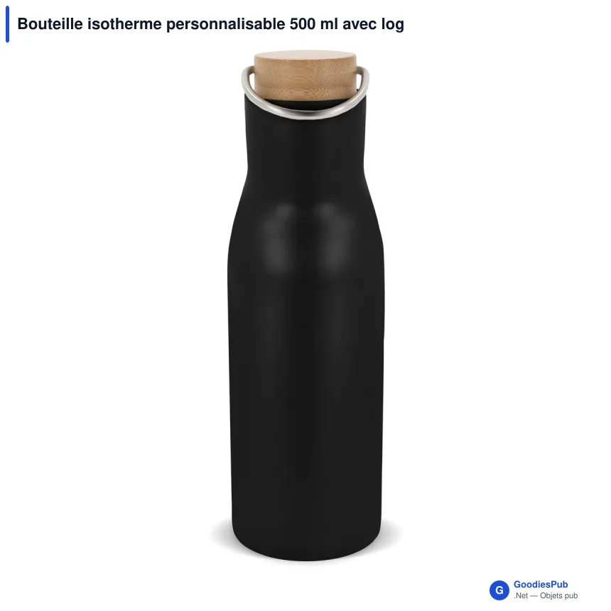 Bouteille isotherme personnalisable 500 ml avec logo - Couvercle bambou - Image 3