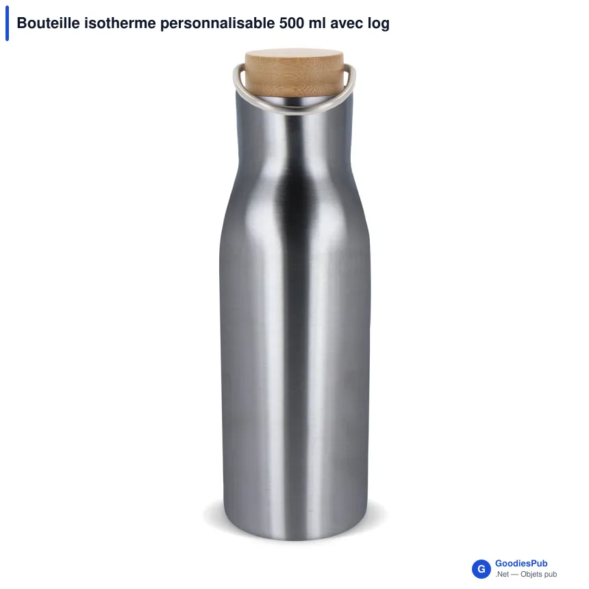 Bouteille isotherme personnalisable 500 ml avec logo - Couvercle bambou - Image 4