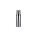 Variante Argent - Bouteille isotherme personnalisable 500 ml avec logo - Couvercle bambou