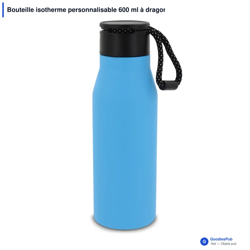 Bouteille isotherme personnalisable 600 ml à dragonne avec logo - Inox - Image 2