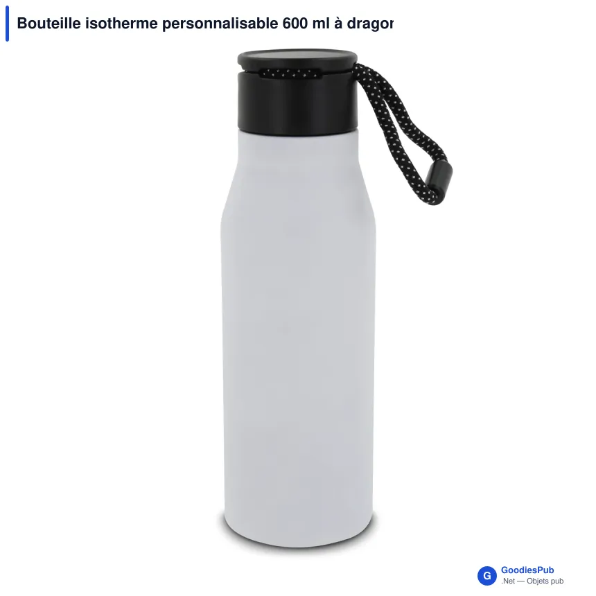 Bouteille isotherme personnalisable 600 ml à dragonne avec logo - Inox - Image 3