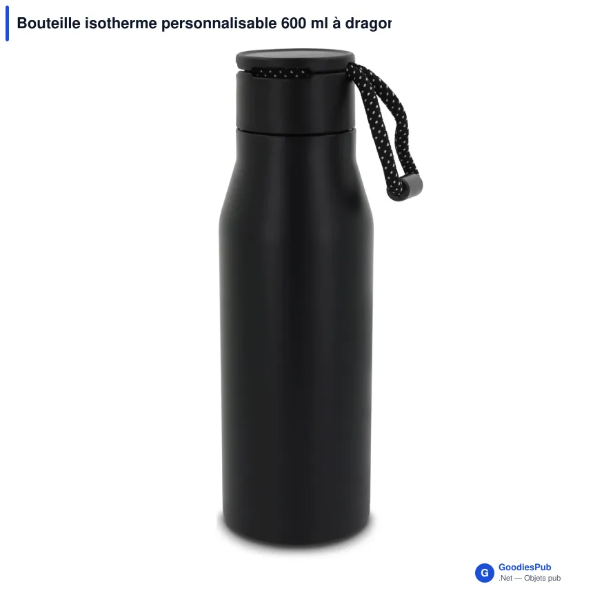 Bouteille isotherme personnalisable 600 ml à dragonne avec logo - Inox - Image 4