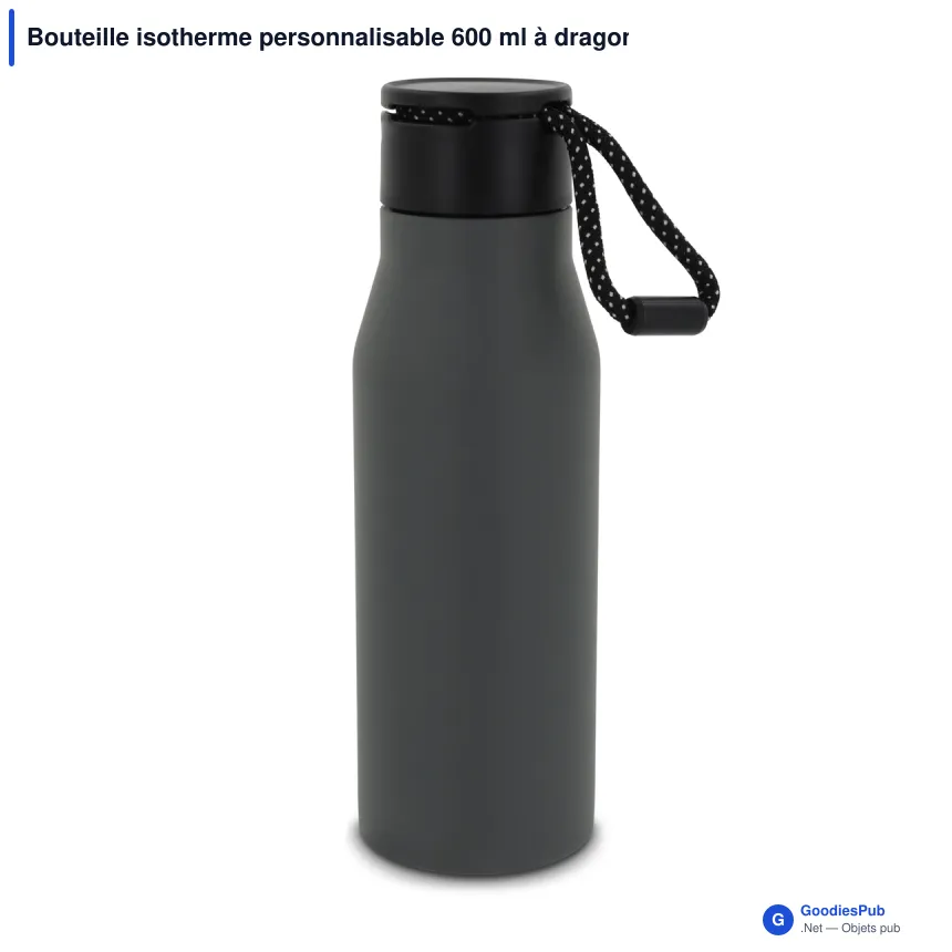 Bouteille isotherme personnalisable 600 ml à dragonne avec logo - Inox - Image 6