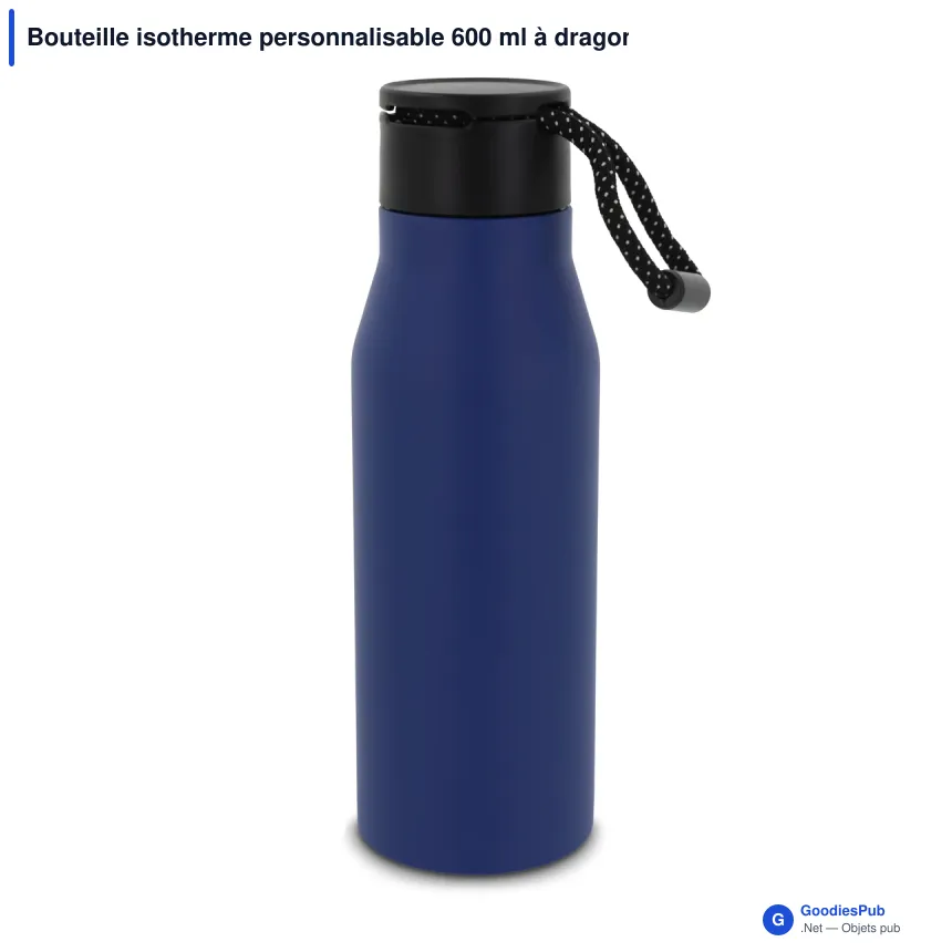 Bouteille isotherme personnalisable 600 ml à dragonne avec logo - Inox - Image 7