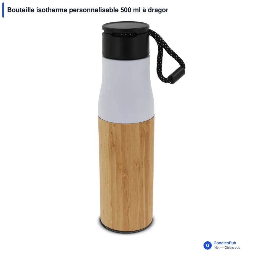 Bouteille isotherme personnalisable 500 ml à dragonne avec logo - Extérieur bambou - Image 3