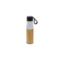 Variante Blanc - Bouteille isotherme personnalisable 500 ml à dragonne avec logo - Extérieur bambou