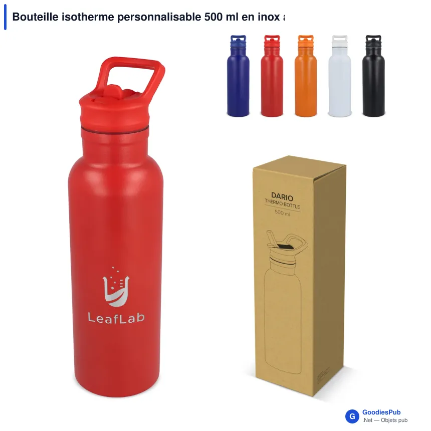 Bouteille isotherme personnalisable 500 ml en inox avec logo - Dario - Image 1
