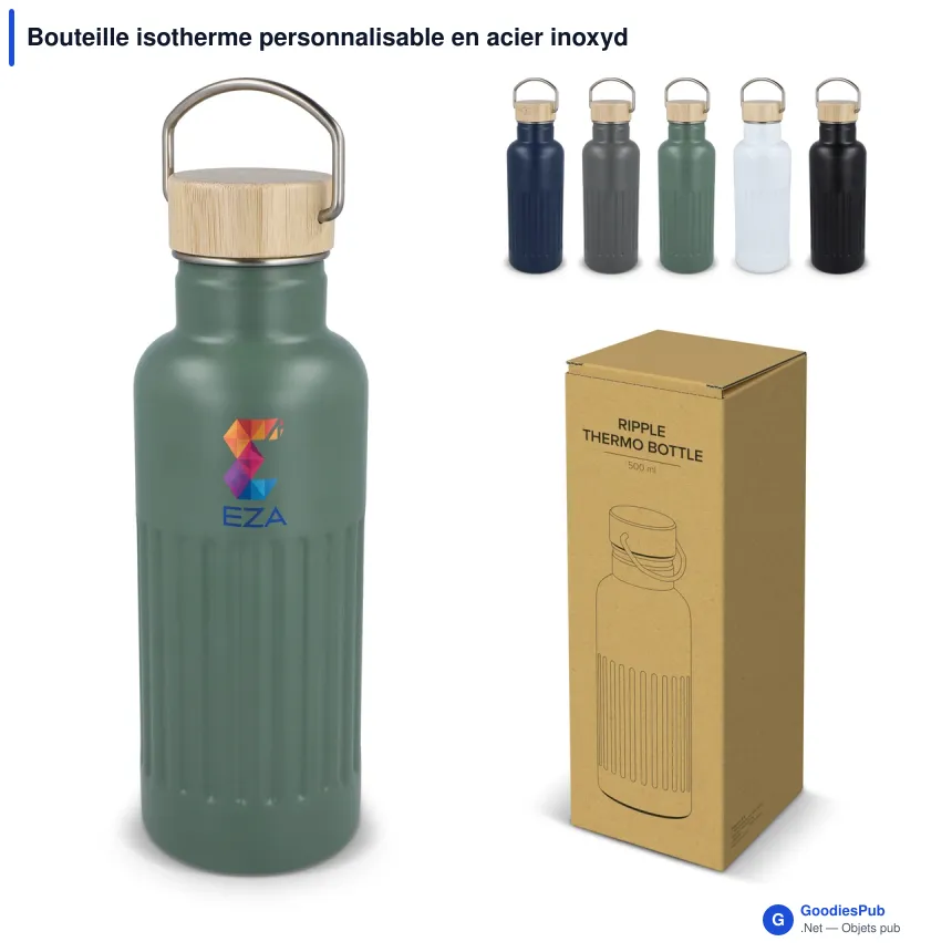 Bouteille isotherme personnalisable en acier inoxydable recyclé avec logo - 500 ml - Image 1