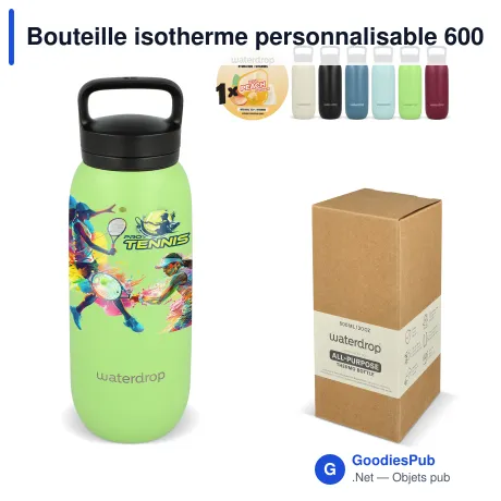 Bouteille isotherme personnalisable 600 ml avec bec et logo - Waterdrop