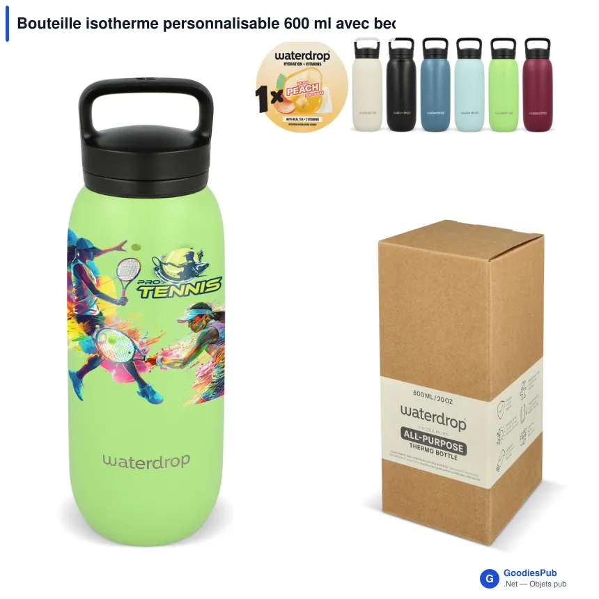 Bouteille isotherme personnalisable 600 ml avec bec et logo - Waterdrop - Image 1