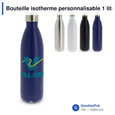Bouteille isotherme personnalisable 1 litre en inox avec logo - Swing