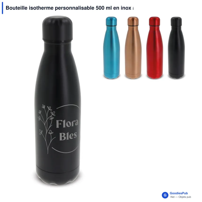 Bouteille isotherme personnalisable 500 ml en inox avec logo - Swing Luxe - Image 1