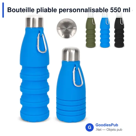 Bouteille pliable personnalisable 550 ml en silicone avec logo - Sagaform Stig