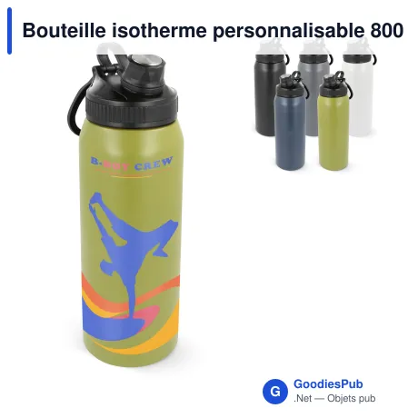 Bouteille isotherme personnalisable 800 ml en inox avec logo - Clark