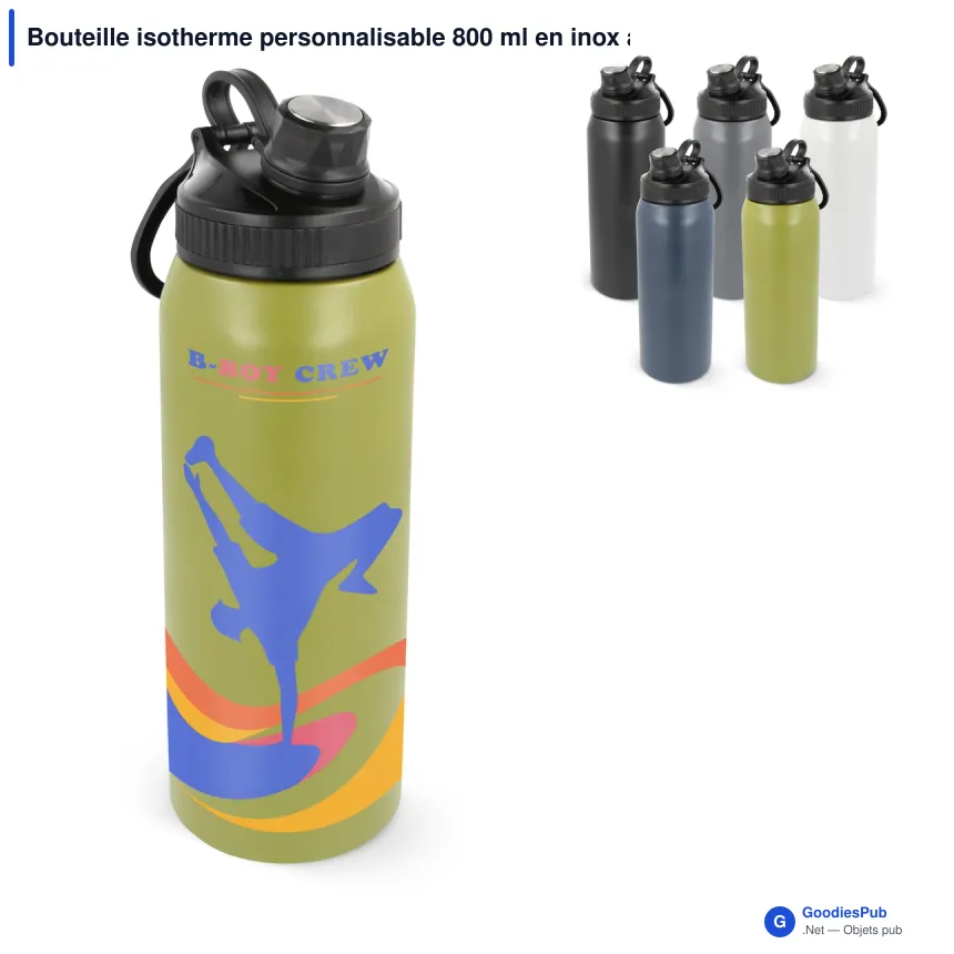 Bouteille isotherme personnalisable 800 ml en inox avec logo - Clark - Image 1