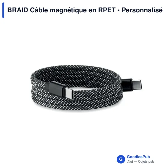 Câble magnétique personnalisable en RPET avec logo - BRAID - Image 2