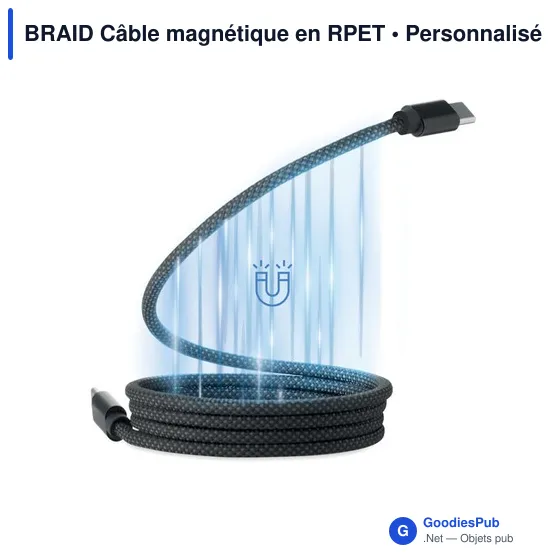 Câble magnétique personnalisable en RPET avec logo - BRAID - Image 9