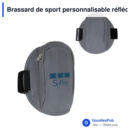 Brassard de sport personnalisable réfléchissant à pochette avec logo - Gris