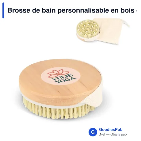 Brosse de bain personnalisable en bois de Schima superba avec logo - Nature