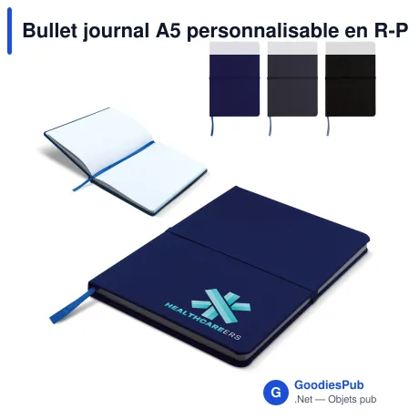 Bullet journal A5 personnalisable en R-PET recyclé avec logo - Bullet RPET