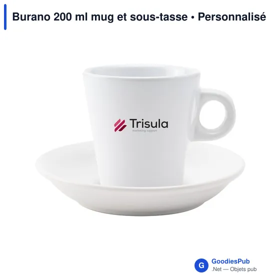 Mug à café personnalisable Burano 200 ml avec sous-tasseavec logo - Image 2
