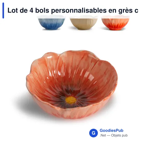 Lot de 4 bols personnalisables en grès cérame avec logo - Byon Poppy