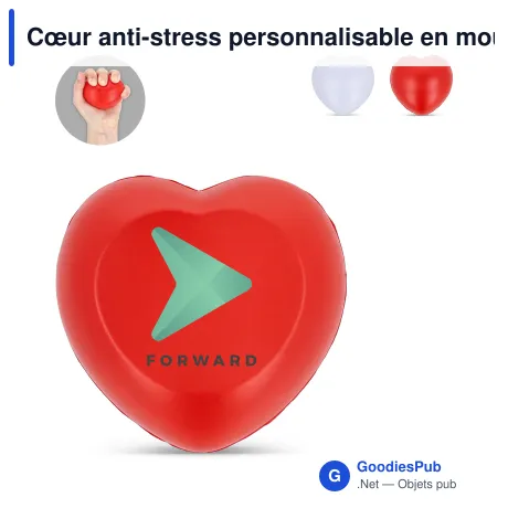 Cœur anti-stress personnalisable en mousse PU avec logo - Blanc ou rouge