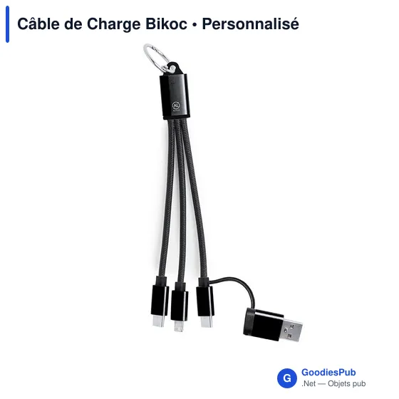 Câble de Charge personnalisable en aluminium recyclé - Bikocavec logo - Image 1