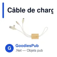 Câble de charge personnalisable en bambou avec logo - Keegan - Miniature 1
