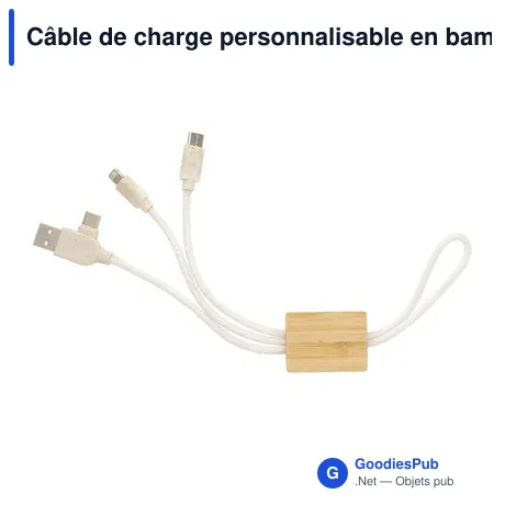 Câble de charge personnalisable en bambou avec logo - Keegan