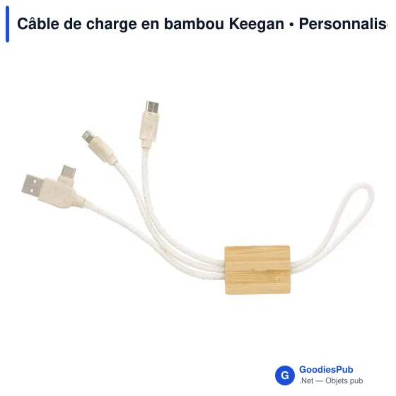 Câble de charge personnalisable en bambou avec logo - Keegan - Image 1