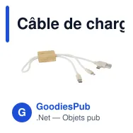 Câble de charge personnalisable en bambou avec logo - Keegan - Miniature 2