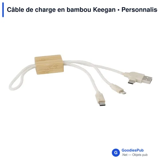 Câble de charge personnalisable en bambou avec logo - Keegan - Image 2